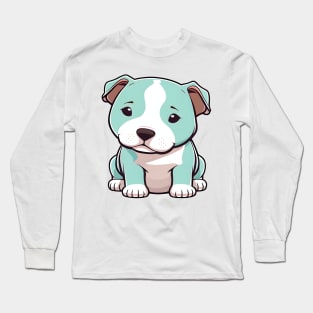 Cute Kawaii Blue Pitbull Puppy Long Sleeve T-Shirt